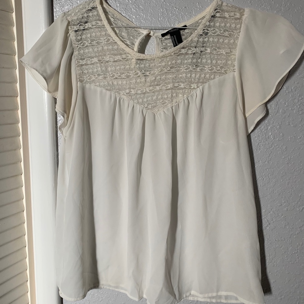 Forever 21 White flowy top with lace accent